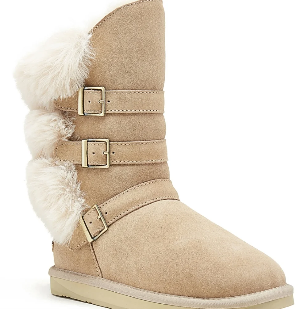 Australia Luxe Nadir Suede Sherpa Sheepskin Fur Boots in Sand #189 - Picture 4 of 11